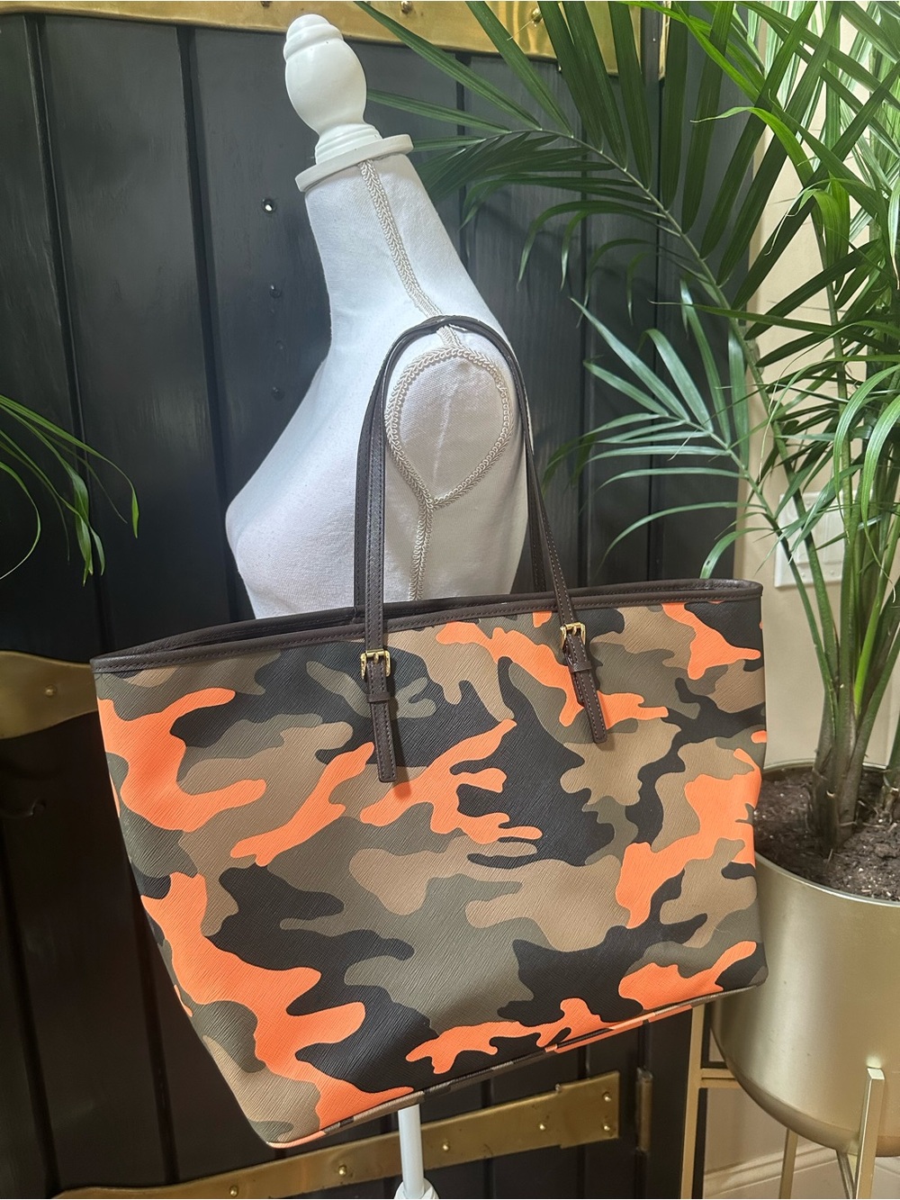 Unused MICHAEL KORS JET SET TRAVEL TOTE SHOULDER BAG POPPY CAMOUFLAGE ORANGE XL - Picture 11 of 11